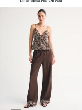 Abercrombie & Fitch Brown Linen-Blend Straight Leg Pants